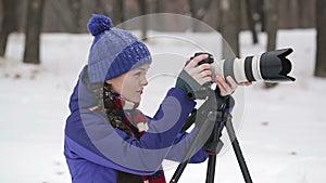 Professional photographer outdoor in winter