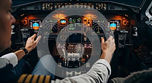 professional pilot operating aircraft controls