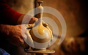 Professional potter making bowl in pottery workshop