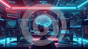 Professional programer looking computer desktop with coding program. AIG42.