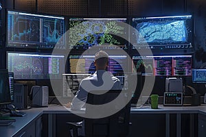 Professional programer looking computer desktop with coding program. AIG42.