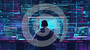 Professional programer looking computer desktop with coding program. AIG42.