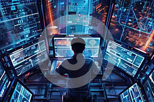 Professional programer looking computer desktop with coding program. AIG42.