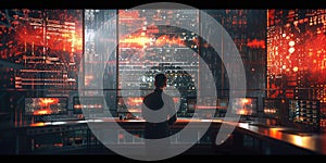 Professional programer looking computer desktop with coding program. AIG42.