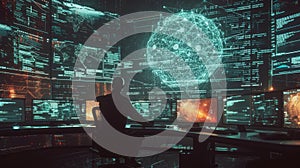 Professional programer looking computer desktop with coding program. AIG42.