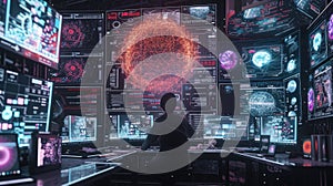 Professional programer looking computer desktop with coding program. AIG42.