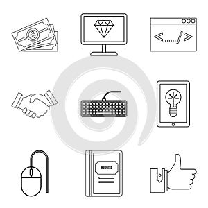 Professional programmer icons set, outline style