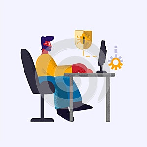 Professional qa engineer checking system error catching bugs isolated at white background