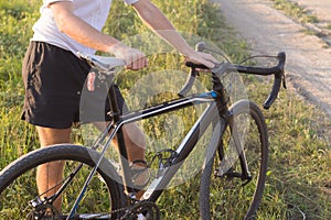 Professional racer on cyclocross training outdoors