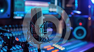 The professional recording microphone. AI generated photo