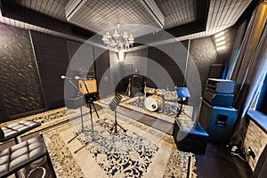 Professional recording studio with musical instruments