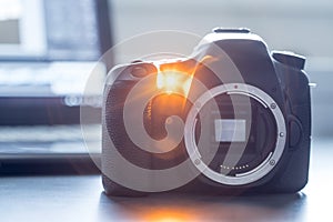 Professional camera: Reflex camera with open sensor photo