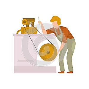 Professional Repairman, Auto Mechanic Character in Uniform Working In Car Repair Service Vector Illustration