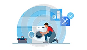 Professional repairman fixing a washing machine