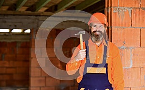 Professional repairman use hammer. build and construction. Skilled architect repair and fix. engineer career. mature