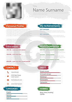 Professional resume cv with design color brush template