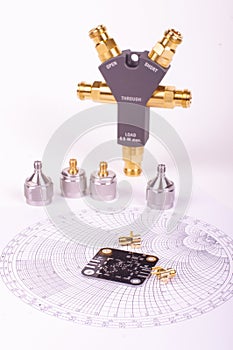 Professional RF electronics VNA calibrator tool and Smith chart