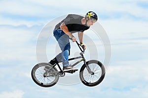 A professional rider at the MTB (Mountain Biking) competition on the Dirt Track at LKXA Extreme Sports Barcelona Games