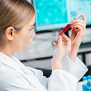 Professional scientist working on a vaccine in a modern scientific research laboratory. Genetic engineer workplace