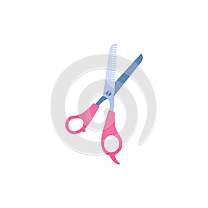 Professional scissors for haircuts or per grooming, flat vector illustration isolated on white background.