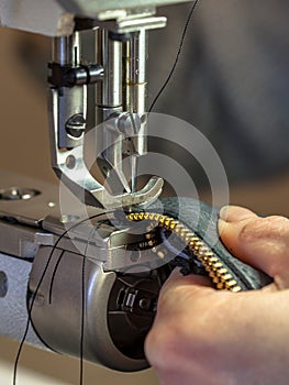 Professional Sewing machine operated in workshop