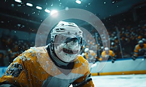 Professional shark ice hockey player portrait