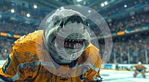 Professional shark ice hockey player portrait