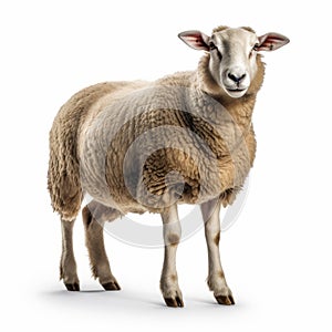 Professional Sheep Photo: Full Body, Uhd, Isolated On White Background