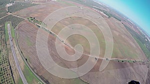 Professional skydiver flying on parachute in sky. Landscape. Adrenaline. Nature.