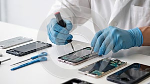 Professional Smartphone Repair Technician Fixing Mobile Device Internals
