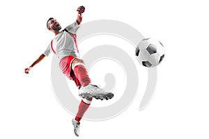 Professional soccer player in action. Isolated in white background photo