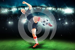 Professional soccer player in the game shoot the ball