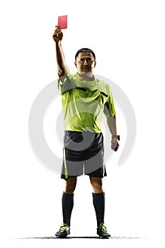 Professional soccer referee red card isolated on white background