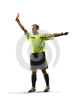 Professional soccer referee red card isolated on white background