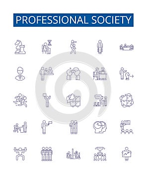 Professional society line icons signs set. Design collection of Society, Professional, Network, Association, Community