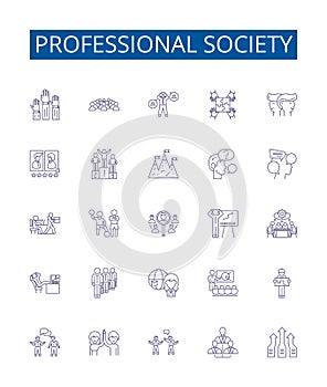 Professional society line icons signs set. Design collection of Society, Professional, Network, Association, Community