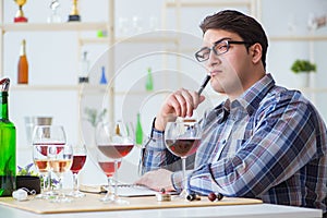 The professional sommelier tasting red wine