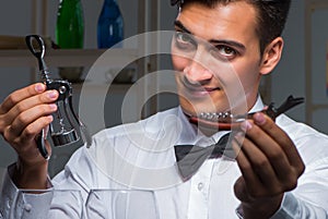 Professional sommelier tasting wine in restaurant