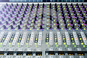 Professional sound engineer`s console. Remote control for the sound engineer. Mixing consoles. Remote concert sound engineer.