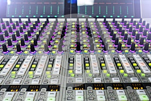 Professional sound engineer`s console. Remote control for the sound engineer. Mixing consoles. Remote concert sound engineer.