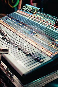 Professional Sound mixing console with many knobs