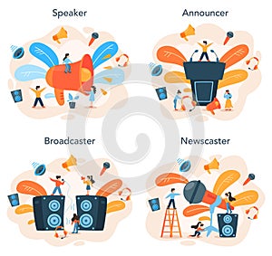 Professional speaker, commentator or voice actor concept set.