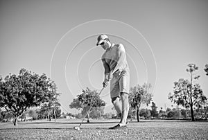 professional sport outdoor. male golf player on professional golf course.