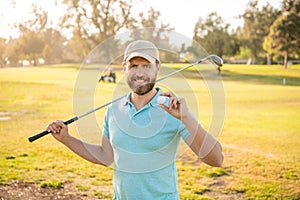 professional sport outdoor. showing ball. male golf player on professional golf course.