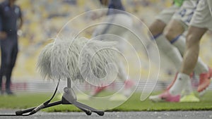 Professional stadium microphone records sound. Close-up