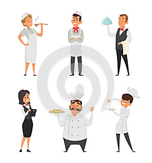 Professional staff of the restaurant. Cook, waiter and other cartoon characters