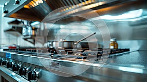 Professional stainless steel kitchen in active operation
