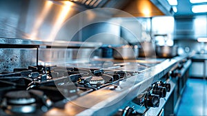 Professional stainless steel kitchen in active operation