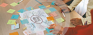 Professional startup group share marketing idea by using mind map. Variegated.