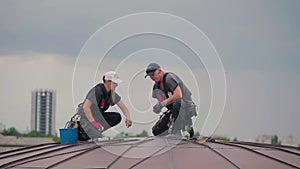 Professional steeplejacks are working on the dome roof